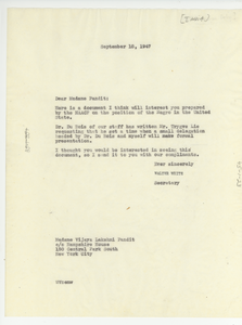 Letter from Walter White to Indian Delegation to the United Nations