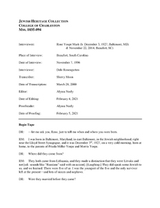 Jewish Heritage Collection: Oral history interview with Rose Yospe Mark