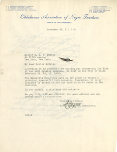 Letter from Oklahoma Association of Negro Teachers to W. E. B. Du Bois