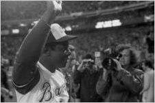 Atlanta Braves' Hank Aaron after hitting home run 715, 1974