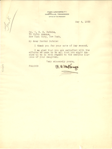 Letter from Fisk University to W. E. B. Du Bois