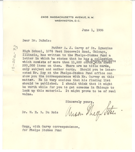 Letter from Anson Phelps Stokes to W. E. B. Du Bois