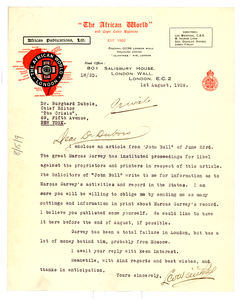 Letter from Leo Weinthal to W. E. B. Du Bois