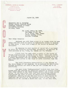 Letter from John J. Herrera to Judge Ben C. Connally - 1955-08-14