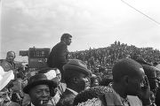 Crowd across the street from Ebenezer Baptist Church during Martin Luther King, Jr.'s funeral.