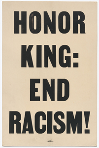 Placard stating "HONOR KING: END RACISM" carried in 1968 Memphis March