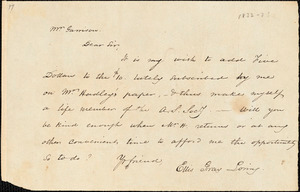 Letter from Ellis Gray Loring to William Lloyd Garrison, [1833]