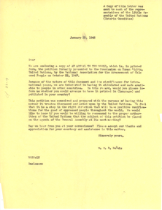 Circular letter from W. E. B. Du Bois to United Nations Little Assembly