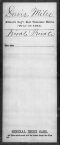 Davis, Miles - State: Tennessee - Regiment: Allison's East Tennessee Militia