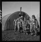 [Tuskegee airmen exiting the parachute room, Ramitelli, Italy, March 1945]