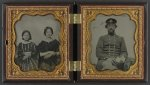 [Mollie Knopp Zigler, left, and Betty Hoover, right ; unidentified midshipman in Confederate uniform with book]