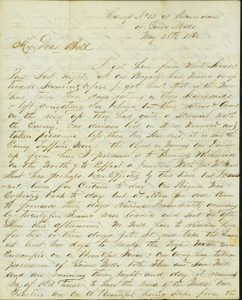 Letter signed Albert, Camp No. 13 at Beaverdam on Gains Mills [Gaines Mill], to Bell, May 28, 1862