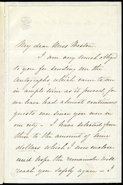 Letter to] My dear Miss Weston [manuscript