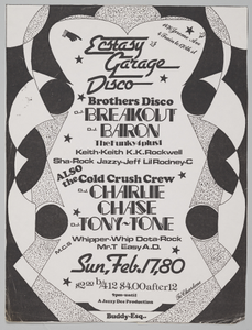 Flier for “Ecstasy Garage Disco” designed by Buddy Esquire