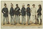 Thumbnail for Nationalgardist ; Infanterie-Offizier Mit Sommerhelm ; Soldat Eines Neger-Regiments ; Quartiermeister-Sergeant (Infanterie) ; Sattler-Sergeant (Artillerie) ; Soldat Im Arbeits-Anzug (Cavallerie) ; Indianer Kundschafter