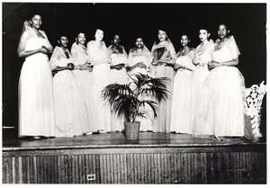 Women in formal gowns at a dance, Phyllis Wheatley Community Center, Minneapolis