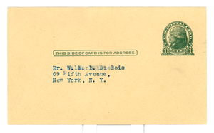 Postcard from Walter White to W. E. B. Du Bois