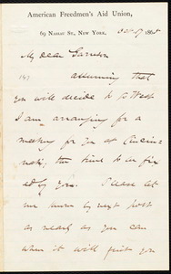 Letter from James Miller M'Kim, New York, [N.Y.], to William Lloyd Garrison, Oct[ober] 17 1865