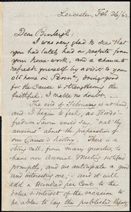 Letter from Samuel May, Leicester, [Mass.], to Charles Calistus Burleigh, Feb. 26 / 62