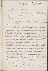 Letter from A. Tate, New York, [N.Y], to William Lloyd Garrison, 15 April 1870