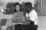 Students study together outside, 1993