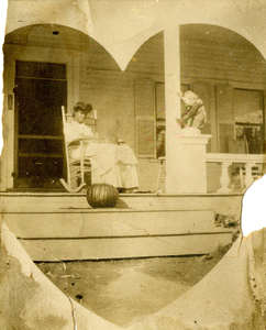 Rosa Jones (Sullivan) Cole on porch with unknown child