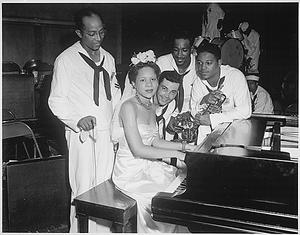 "Dorothy Donegan, pianist, and Camp Robert Smalls swing band at NTS, Great Lakes."