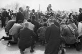 Ralph Abernathy leading civil rights marchers in prayer on the south side of the Edmund Pettus Bridge in Selma, Alabama, on Turnaround Tuesday.