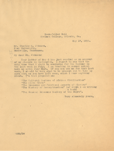 Letter from W. E. B. Du Bois to Charles S. Johnson