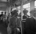 African Americans seated in the white section of a bus in Birmingham, Alabama, during an integration attempt.