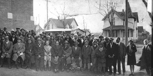 Congregation in front of Pilgrim Baptist Church on opening day, 732 West Central, St. Paul