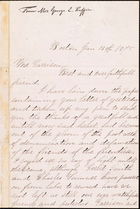 Thumbnail for Letter from Josephine St. Pierre Ruffin, Boston, [Mass.], to William Lloyd Garrison, Jan[uary] 13th 1875