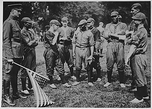 [African American] troops play ball against whites, Hyde Park, London. [African American] and white...