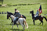 Scene during one of several battle re-enactments, held each American Independence Day Weekend, of the decisive 1863 Battle of Gettysburg in Pennsylvania, which turned the tide of the American Civil War against the Confederacy