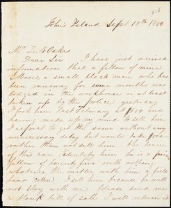 William T. Whaley, Jr., John's Island, S.C., autograph letter signed to Ziba B. Oakes, 18 September 1856