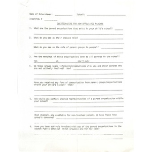 Questionnaire for non-affiliated parents.