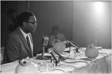 Man, possibly Dr. Albert B. Britton, speaking at a hearing of the Senate Subcommittee on Employment, Manpower, and Poverty at the Heidelberg Hotel in Jackson, Mississippi.