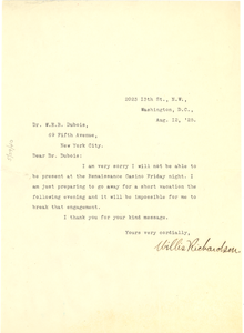 Letter from Willis Richardson to W. E. B. Du Bois