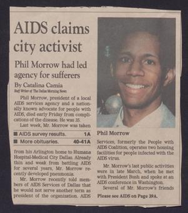 Clipping: AIDS claims city activist Phil Morrow had led agency for sufferers