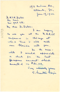 Letter from E. Franklin Frazier to W. E. B. Du Bois