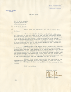 Letter from Charles S. Johnson to W. E. B. Du Bois