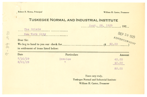 Letter from Tuskegee Normal and Industrial Institute to Crisis