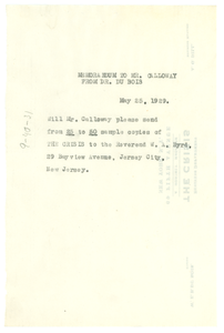 Memorandum from W. E. B. Du Bois to T. J. Calloway