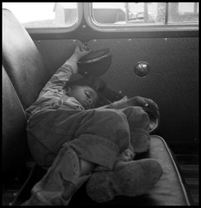 Young Boy Sleeping in a Car