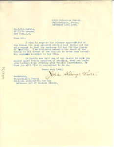 Letter from NAACP Philadelphia Branch to W. E. B. Du Bois