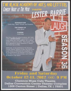 Flyer: Comedy Night at the Muse Featuring Lester Barrie