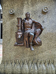 One of four bas-reliefs on sculptor Paul Manship's 1932 statue of a young Abraham Lincoln, who would become the nation's 16th president during the American Civil War of the 1860s, in front of the Lincoln National Life Insurance offices in Fort Wayne, Indiana