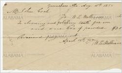 Receipt for payment from John Cocke to W. L. Williams, Greensboro, Alabama, April 14, 1857