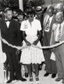 Student Cutting Ribbon at the W.R. Banks Library Dedication