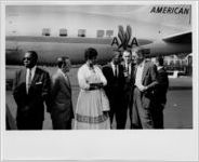 Little Rock Nine students greeted by reporters and union officials at La Guardia Airport, New York, NY, 1958